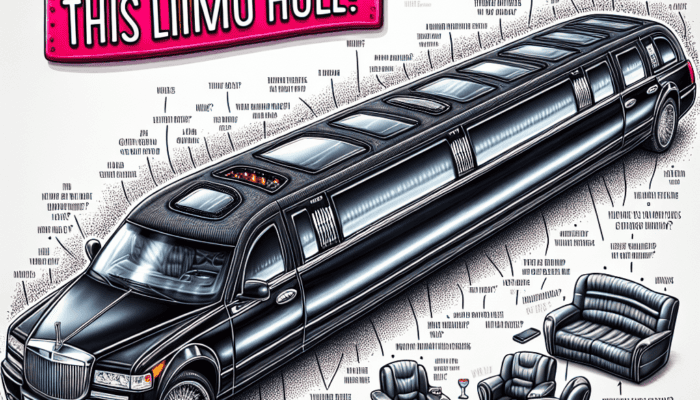 Illustrated stretch limousine with interior seating diagram
