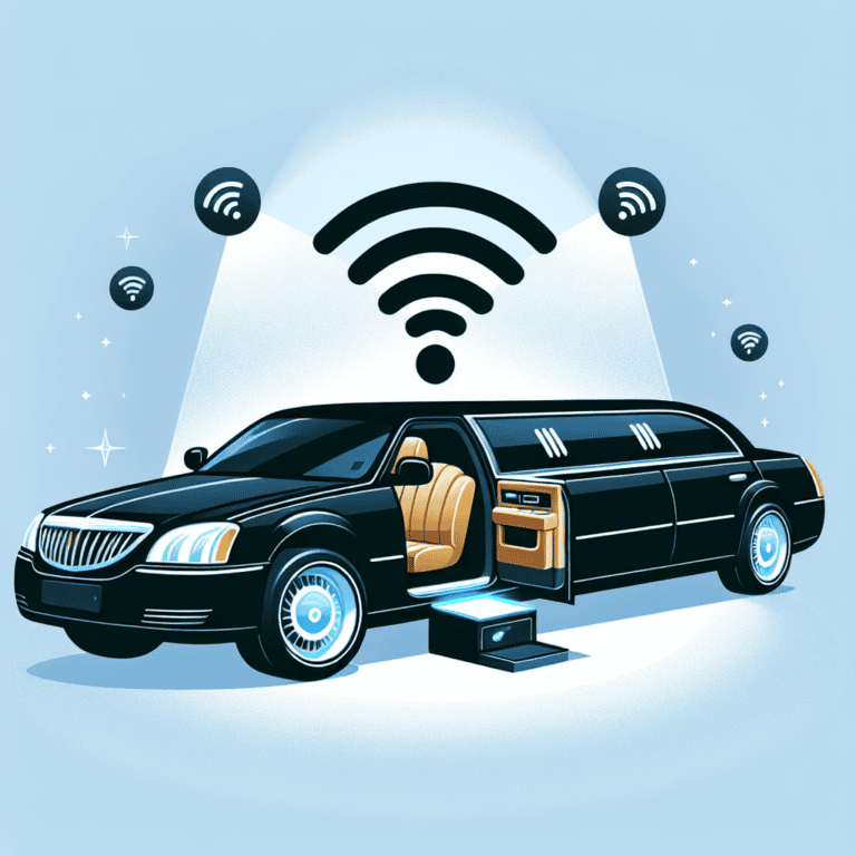 Black limousine with onboard WiFi signal icons