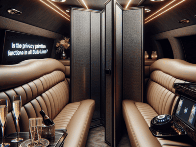 Luxury limousine interior with privacy partition and champagne
