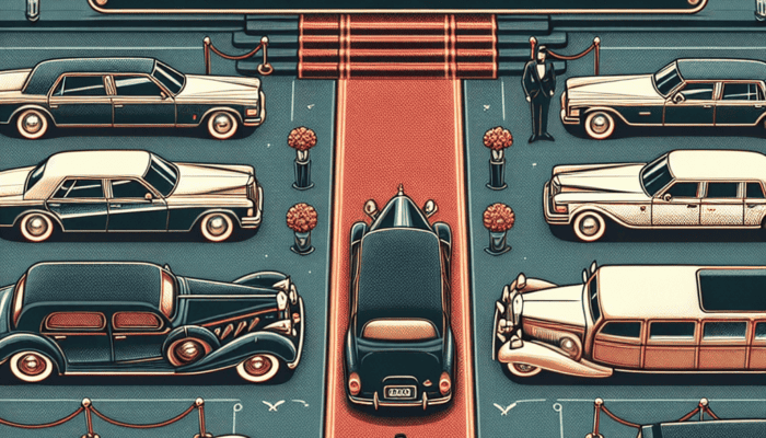 Vintage and classic limousines on red carpet display