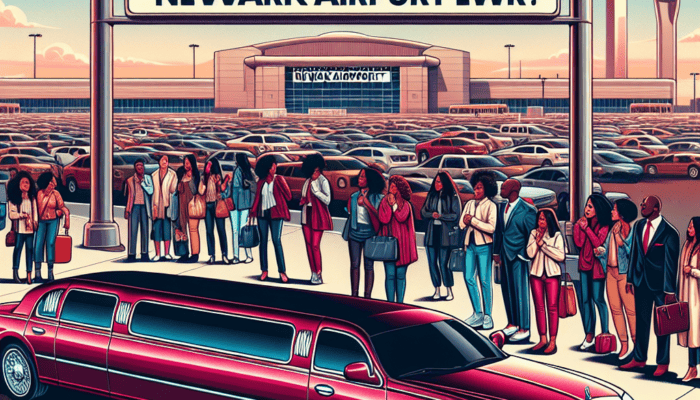 Limousine outside Newark Airport with waiting passengers