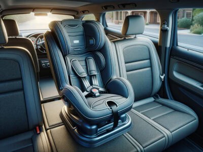 Child car seat installed in back seat