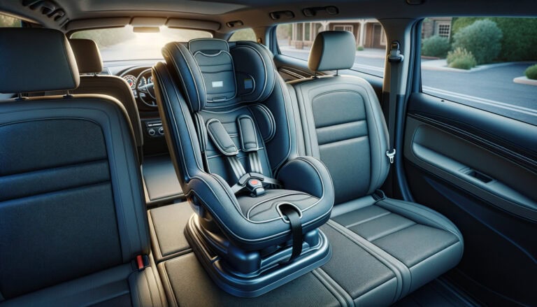 Child car seat installed in back seat