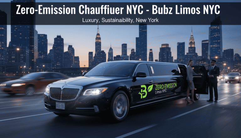 Zero-emission limousine with chauffeur in NYC skyline