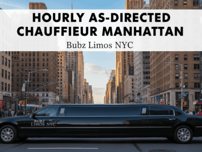 Black stretch limousine in Manhattan city street