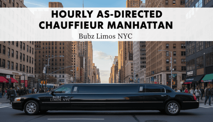 Black stretch limousine in Manhattan city street
