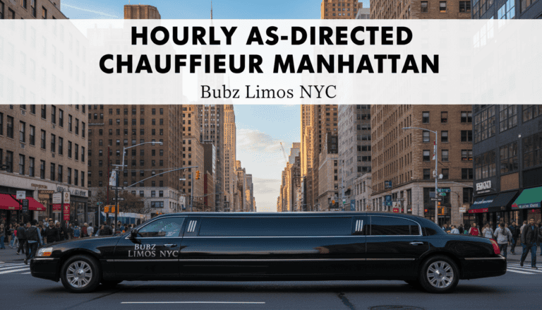 Black stretch limousine in Manhattan city street