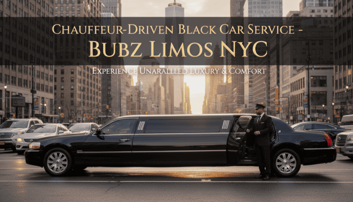 Chauffeur beside black stretch limousine in NYC