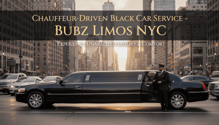 Chauffeur beside black stretch limousine in NYC
