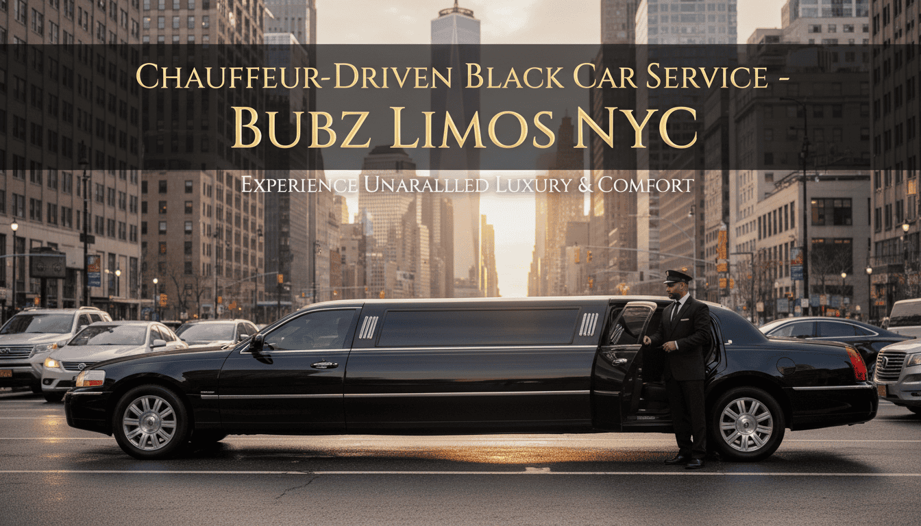 Chauffeur beside black stretch limousine in NYC