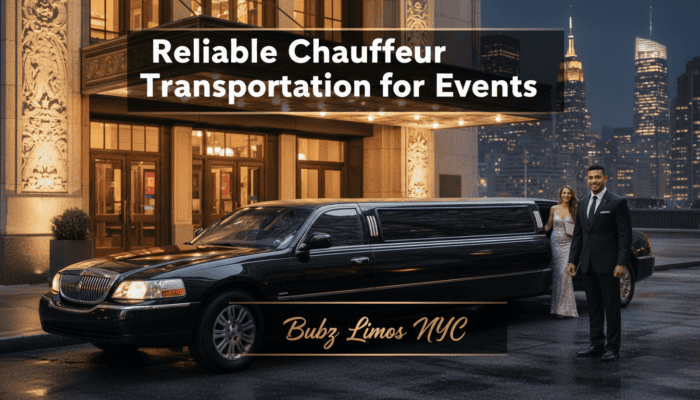 Black stretch limousine outside luxury hotel at night