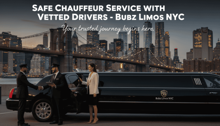 Chauffeur greeting client beside limousine in NYC