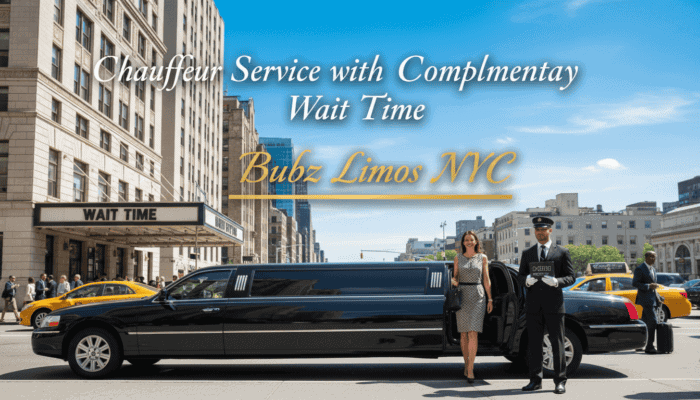 Black stretch limousine with chauffeur in NYC street