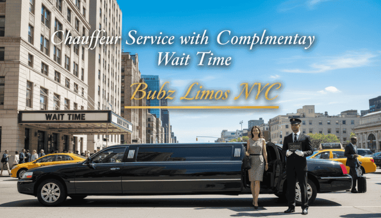 Black stretch limousine with chauffeur in NYC street