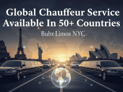 Global chauffeur service with limousines and world landmarks