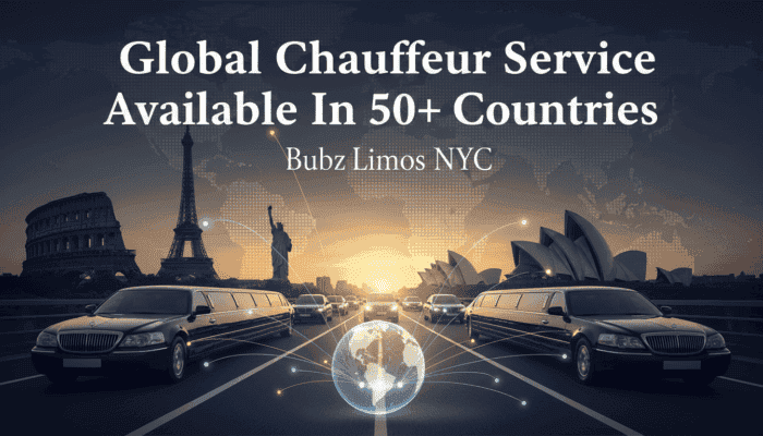 Global chauffeur service with limousines and world landmarks