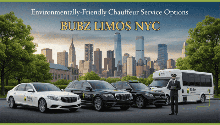 Bubz Limos NYC eco-friendly chauffeur fleet skyline