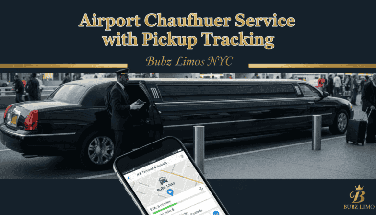 Airport chauffeur limousine with pickup tracking app display