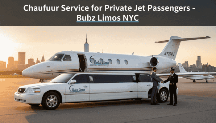 Private jet and limousine with chauffeurs in NYC