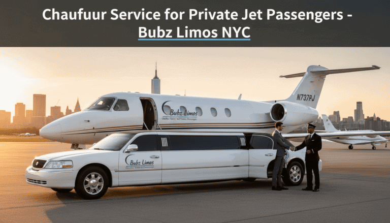 Private jet and limousine with chauffeurs in NYC
