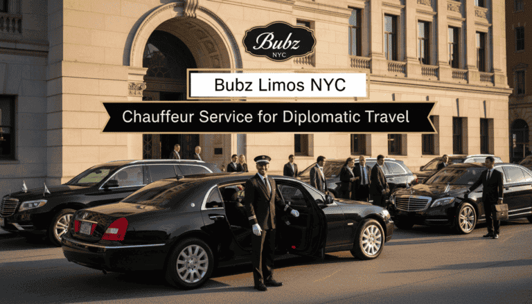 Chauffeur opening limousine outside luxury NYC building