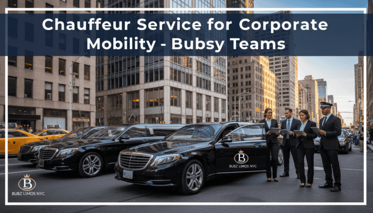 Corporate chauffeur service with black luxury sedans downtown