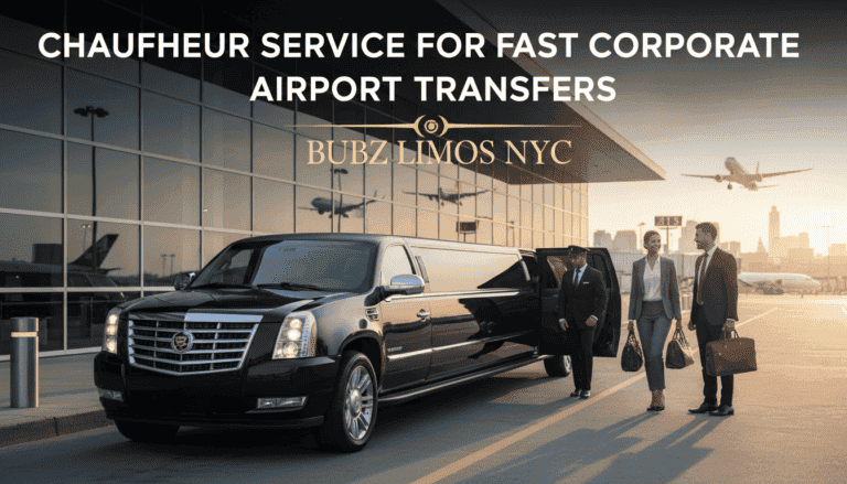 Chauffeur opening limousine for business couple at airport