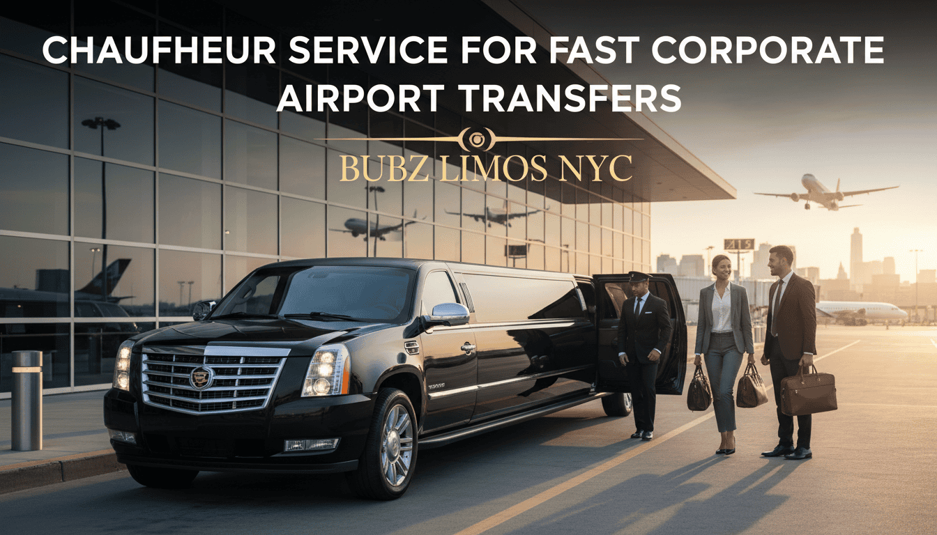 Chauffeur opening limousine for business couple at airport