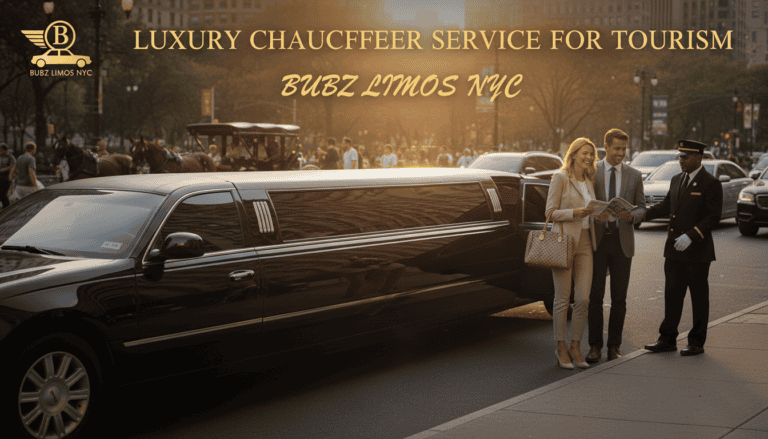 Luxury limousine chauffeur service in city street