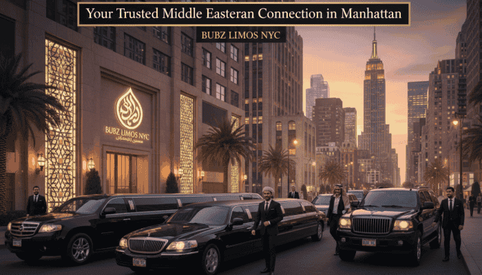 Luxury limousines outside Manhattan Middle Eastern limo service