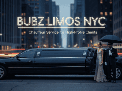 Luxury stretch limousine with chauffeur in NYC at night