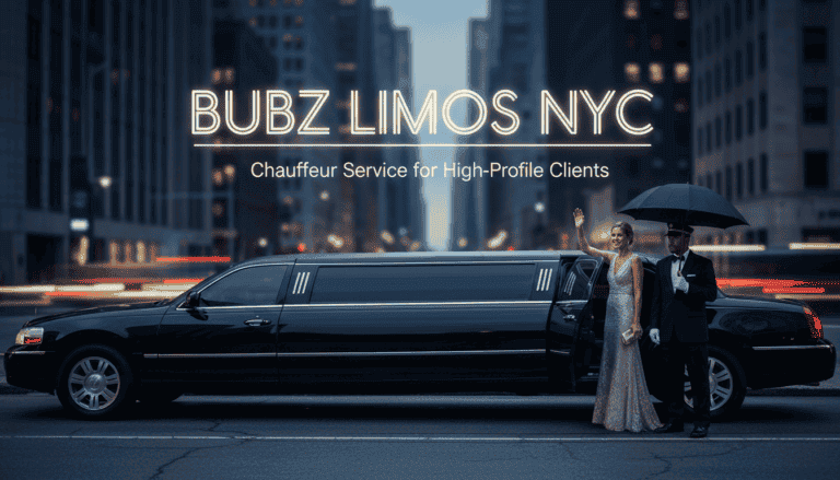 Luxury stretch limousine with chauffeur in NYC at night