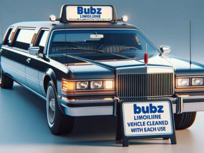 Black stretch limousine with Bubz Limousine signage