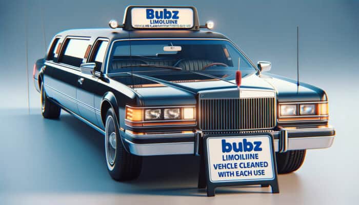 Black stretch limousine with Bubz Limousine signage