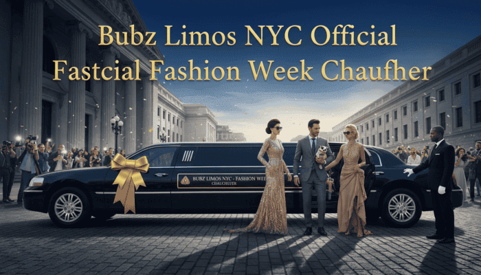 Luxury limousine with fashionably dressed passengers and chauffeur