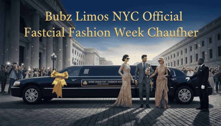 Luxury limousine with fashionably dressed passengers and chauffeur