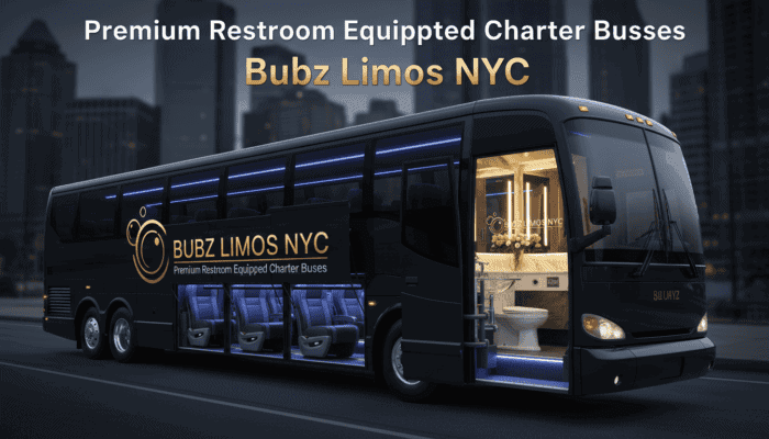 Luxury charter bus with onboard restroom in NYC