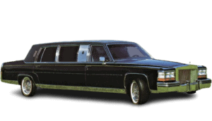 Black vintage stretch limousine isolated on white background