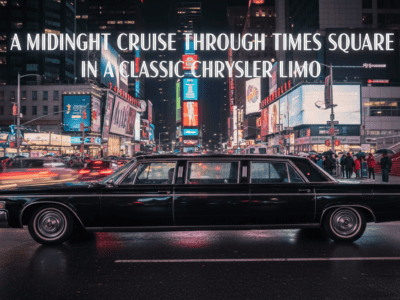 A midnight cruise through Times Square in a classic Chrysler Limo