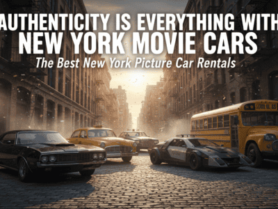 Vintage movie cars on New York City street