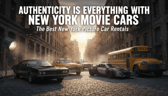 Vintage movie cars on New York City street