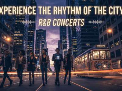 Group walking downtown at night promoting R&B concerts