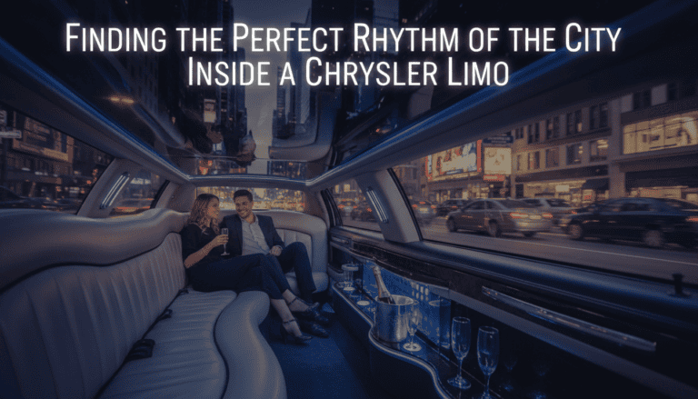 Couple relaxing inside Chrysler limo at night