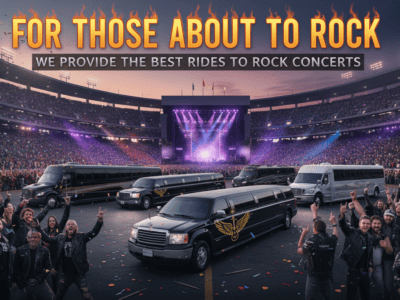 Limousines parked at packed stadium rock concert