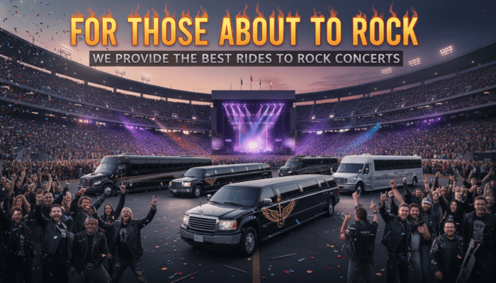 Limousines parked at packed stadium rock concert