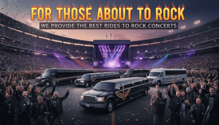 Limousines parked at packed stadium rock concert