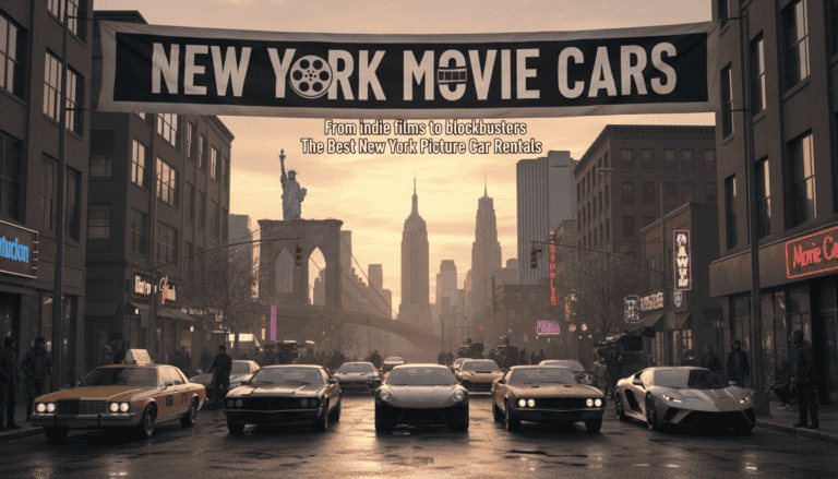 New York Movie Cars banner over city street