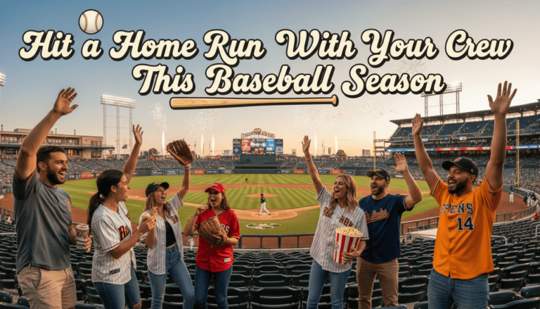 Friends cheering at baseball stadium during game