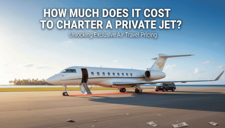 Private jet on runway with charter cost headline