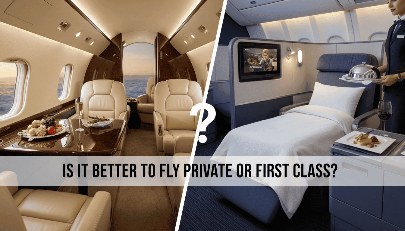 Private jet cabin vs first-class airplane suite interior
